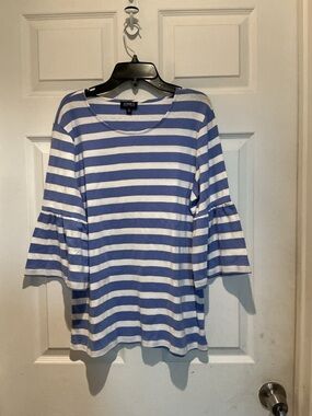 Jones New York Blue & White Striped Bell Sleeve Tunic
